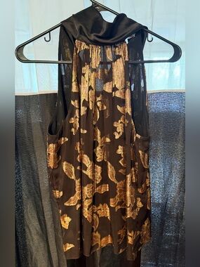 Ramy Brook Black Dress with Metallic Gold Floral Jacquard
